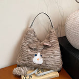 Darrahopens Home & Garden > Travel > Backpacks Grey Adorable Fluffy Cat Shoulder Bag - Cute Plush Kitten Novelty Handbag for Girls & Women