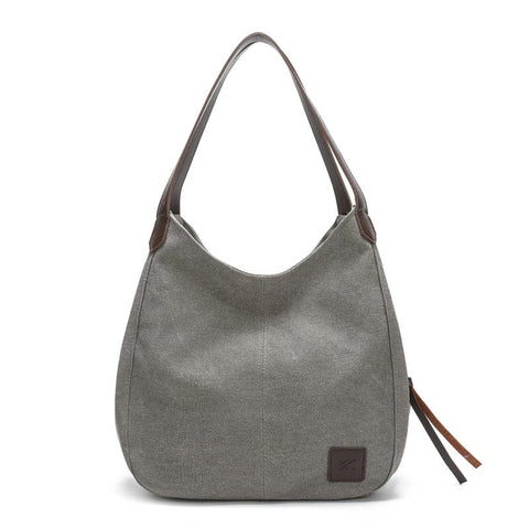 Darrahopens Home & Garden > Travel > Backpacks Grey Women's Canvas Hobo Handbag Multi-Compartment Shoulder Tote Bag Minimalist Casual Purse 30cm for Work Shopping & Travel