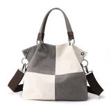 Darrahopens Home & Garden > Travel > Backpacks Grey Women's Canvas Patchwork Tote Bag Large Capacity Shoulder Handbag Fits A4 Magazine Adjustable Crossbody Strap 34cm for Work & School