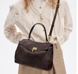 Darrahopens Home & Garden > Travel > Backpacks Grey Women's Vintage Suede Satchel Bag - Elegant Top Handle Purse with Gold Lock
