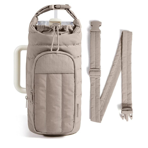 Darrahopens Home & Garden > Travel > Backpacks Khaki Nylon Quilted Insulated Water Bottle Bag for 18-64oz Flask - Lightweight Sports & Travel Puffer Shockproof Protective Pouch