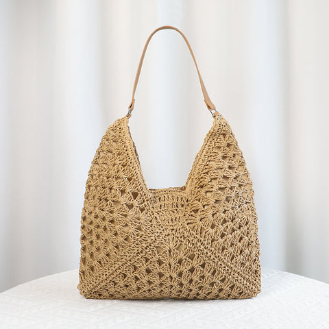Darrahopens Home & Garden > Travel > Backpacks Khaki Stylish Woven Shoulder Bag - Fashionable Versatile Handbag & Crossbody Straw Beach Tote (39x27x39 cm)