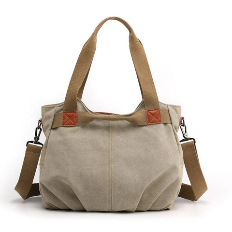 Darrahopens Home & Garden > Travel > Backpacks Khaki Women's Retro Canvas Tote Bag Large Capacity Shoulder Handbag Adjustable Crossbody Strap 35cm for Travel Work & Daily Use