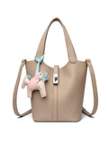 Darrahopens Home & Garden > Travel > Backpacks Khaki Women's Small PU Leather Bucket Bag with Secure Lock and Horse Charm - 20cm Compact Crossbody Handbag for Everyday Use