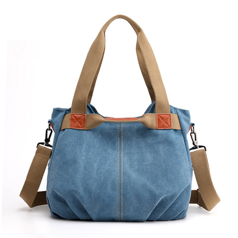 Darrahopens Home & Garden > Travel > Backpacks Light Blue Women's Retro Canvas Tote Bag Large Capacity Shoulder Handbag Adjustable Crossbody Strap 35cm for Travel Work & Daily Use