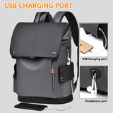 Darrahopens Home & Garden > Travel > Backpacks Light grey Men Large Capacity Business Laptop Backpack Waterproof PU Leather Travel Rucksack with USB Port for Work and Travel in Australia