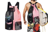 Darrahopens Home & Garden > Travel > Backpacks Mesh Beach Backpack with Wet Pocket Drawstring Waterproof Swimming Gym Bag for Men Women - Pink