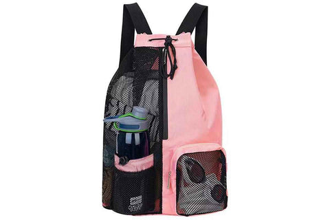 Darrahopens Home & Garden > Travel > Backpacks Mesh Beach Backpack with Wet Pocket Drawstring Waterproof Swimming Gym Bag for Men Women - Pink