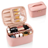 Darrahopens Home & Garden > Travel > Backpacks Pink Large Capacity Travel Makeup Bag Portable Cosmetic Case with Handle and Dividers Elegant Toiletry Organizer for Daily Use
