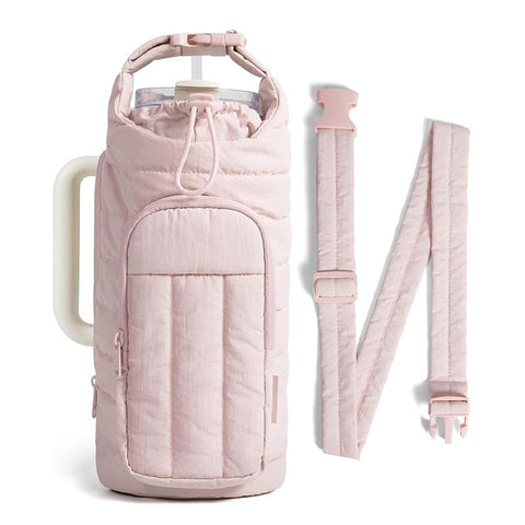 Darrahopens Home & Garden > Travel > Backpacks Pink Nylon Quilted Insulated Water Bottle Bag for 18-64oz Flask - Lightweight Sports & Travel Puffer Shockproof Protective Pouch