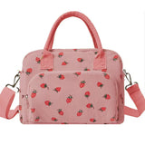 Darrahopens Home & Garden > Travel > Backpacks Pink Women's Large Corduroy Lunch Bag Insulated Thermal Tote Strawberry Print with Shoulder Strap for Work School & Picnics