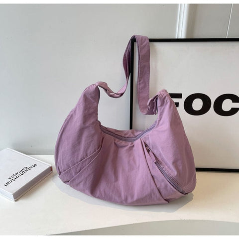 Darrahopens Home & Garden > Travel > Backpacks Purple Lightweight Crescent Crossbody Bag - Slouchy Nylon Hobo Purse for Casual Everyday Use