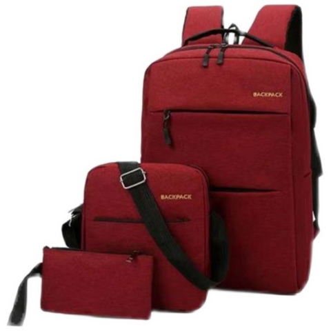 Darrahopens Home & Garden > Travel > Backpacks Red 3-PCS Multi-Functional & Lightweight Backpacks Set for Students - Large Capacity Durable Travel Daypack with USB Charging Port, Fit in 14-Inch Laptop Bag