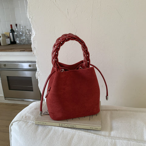 Darrahopens Home & Garden > Travel > Backpacks Red Retro Maillard Brown Mini Bag - 2025 New Casual Versatile Women's Crossbody & Exquisite Braided Handle Bucket Bag (15x12x14 cm)