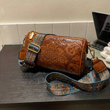 Darrahopens Home & Garden > Travel > Backpacks Red Vintage Embossed Crossbody Barrel Bag with Wide Adjustable Guitar Strap