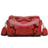 Darrahopens Home & Garden > Travel > Backpacks Red Vintage Embossed Crossbody Barrel Bag with Wide Adjustable Guitar Strap
