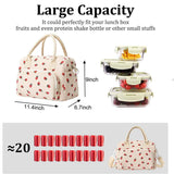 Darrahopens Home & Garden > Travel > Backpacks Strawberry Print Soft Corduroy Insulated Lunch Bag for Women and Students - Large Capacity Thermal Lunch Tote with Shoulder Strap, Front Zip Pocket and Side Bottle Holder 11.4 x 9 6.7 inch