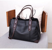 Darrahopens Home & Garden > Travel > Backpacks Top-Grain Leather Contrast Tote: Large Capacity Commuter Shoulder & Handbag, Fabric Lining。(black)
