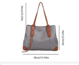 Darrahopens Home & Garden > Travel > Backpacks Top-Grain Leather Contrast Tote: Large Capacity Commuter Shoulder & Handbag, Fabric Lining.(Gray with brown)