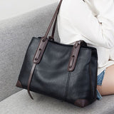 Darrahopens Home & Garden > Travel > Backpacks Top-Grain Leather Contrast Tote: Large Capacity Commuter Shoulder & Handbag, Fabric Lining.(Gray with brown)