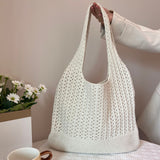 Darrahopens Home & Garden > Travel > Backpacks White Handwoven Knitted Tote Bag - Vintage Style Shoulder Bag