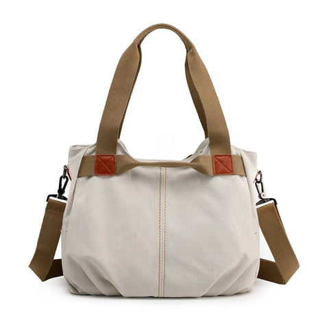 Darrahopens Home & Garden > Travel > Backpacks White Women's Retro Canvas Tote Bag Large Capacity Shoulder Handbag Adjustable Crossbody Strap 35cm for Travel Work & Daily Use