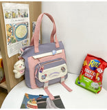 Darrahopens Home & Garden > Travel > Backpacks Women's Kawaii Pink Shoulder Bag with Cute Bear Plush Charm and 4 Badges Large Capacity Nylon Tote School Handbag
