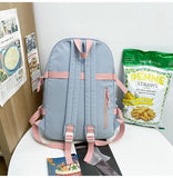 Darrahopens Home & Garden > Travel > Backpacks Women's Large Aesthetic School Backpack Black Nylon Daypack with Cute Bear Plushie & Pins For High School and University