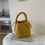 Darrahopens Home & Garden > Travel > Backpacks Yellow Retro Maillard Brown Mini Bag - 2025 New Casual Versatile Women's Crossbody & Exquisite Braided Handle Bucket Bag (15x12x14 cm)