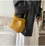 Darrahopens Home & Garden > Travel > Backpacks Yellow Retro Maillard Brown Mini Bag - 2025 New Casual Versatile Women's Crossbody & Exquisite Braided Handle Bucket Bag (15x12x14 cm)