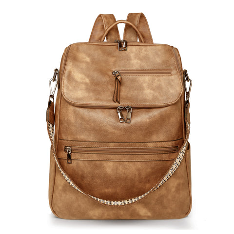 Darrahopens Home & Garden > Travel > Backpacks Yellow Stylish Anti-Theft Backpack for Women - Vintage PU Leather Convertible Rucksack & Shoulder Bag