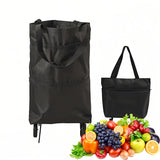 Darrahopens Home & Garden > Travel > Duffel Bags 2-in-1 Collapsible Shopping Trolley with Wheels – Foldable Grocery Cart, Reusable Waterproof Oxford Bag for Supermarket, Picnic & Travel (Black)
