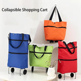 Darrahopens Home & Garden > Travel > Duffel Bags 2-in-1 Collapsible Shopping Trolley with Wheels – Foldable Grocery Cart, Reusable Waterproof Oxford Bag for Supermarket, Picnic & Travel (Black)
