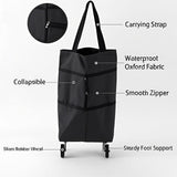 Darrahopens Home & Garden > Travel > Duffel Bags 2-in-1 Collapsible Shopping Trolley with Wheels – Foldable Grocery Cart, Reusable Waterproof Oxford Bag for Supermarket, Picnic & Travel (Black)