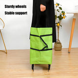 Darrahopens Home & Garden > Travel > Duffel Bags 2-in-1 Collapsible Shopping Trolley with Wheels – Foldable Grocery Cart, Reusable Waterproof Oxford Bag for Supermarket, Picnic & Travel (Green)