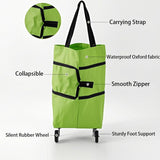 Darrahopens Home & Garden > Travel > Duffel Bags 2-in-1 Collapsible Shopping Trolley with Wheels – Foldable Grocery Cart, Reusable Waterproof Oxford Bag for Supermarket, Picnic & Travel (Green)
