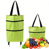 Darrahopens Home & Garden > Travel > Duffel Bags 2-in-1 Collapsible Shopping Trolley with Wheels – Foldable Grocery Cart, Reusable Waterproof Oxford Bag for Supermarket, Picnic & Travel (Green)