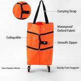 Darrahopens Home & Garden > Travel > Duffel Bags 2-in-1 Collapsible Shopping Trolley with Wheels – Foldable Grocery Cart, Reusable Waterproof Oxford Bag for Supermarket, Picnic & Travel (Orange)