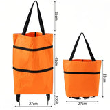 Darrahopens Home & Garden > Travel > Duffel Bags 2-in-1 Collapsible Shopping Trolley with Wheels – Foldable Grocery Cart, Reusable Waterproof Oxford Bag for Supermarket, Picnic & Travel (Orange)