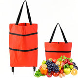 Darrahopens Home & Garden > Travel > Duffel Bags 2-in-1 Collapsible Shopping Trolley with Wheels – Foldable Grocery Cart, Reusable Waterproof Oxford Bag for Supermarket, Picnic & Travel (Red)