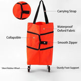 Darrahopens Home & Garden > Travel > Duffel Bags 2-in-1 Collapsible Shopping Trolley with Wheels – Foldable Grocery Cart, Reusable Waterproof Oxford Bag for Supermarket, Picnic & Travel (Red)