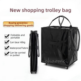 Darrahopens Home & Garden > Travel > Duffel Bags Black Portable Folding Shopping Trolley Bag(50x40x30CM) - Durable Woven Fabric, Reusable Grocery Bag with Wheels for Effortless Travel