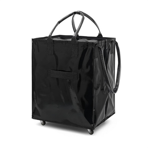 Darrahopens Home & Garden > Travel > Duffel Bags Black Portable Folding Shopping Trolley Bag(50x40x30CM) - Durable Woven Fabric, Reusable Grocery Bag with Wheels for Effortless Travel