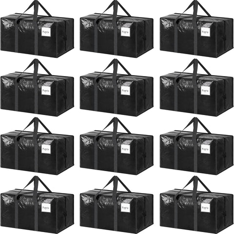 Darrahopens Home & Garden > Travel > Duffel Bags CARLA HOME 12-Pack Large Moving Storage Bags with Zippers & Handles with 95 Liters Capacity for Space Saving, Travel, Camping & Organization (Black)