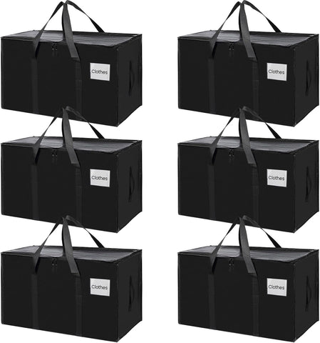 Darrahopens Home & Garden > Travel > Duffel Bags CARLA HOME 6-Pack Large Moving Storage Bags with Zippers & Handles with 95 Liters Capacity for Space Saving, Travel, Camping & Organization (Black)