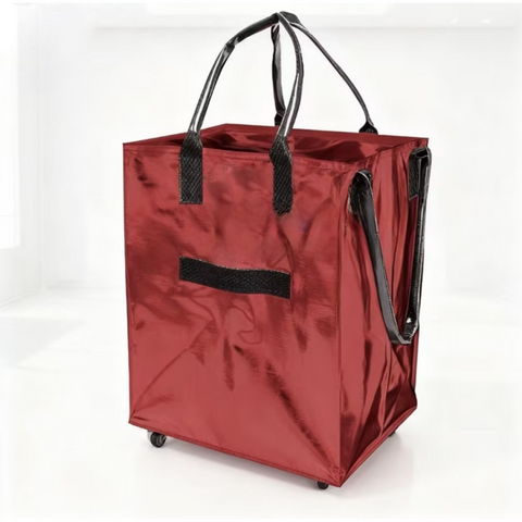 Darrahopens Home & Garden > Travel > Duffel Bags Red Portable Folding Shopping Trolley Bag(50x40x30CM) - Durable Woven Fabric, Reusable Grocery Bag with Wheels for Effortless Travel