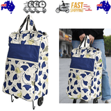 Darrahopens Home & Garden > Travel > Duffel Bags Shopping Trolley Cart Bag Foldable Wheels Carts Bags Market Luggage Basket blue leaves