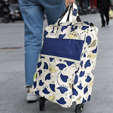 Darrahopens Home & Garden > Travel > Duffel Bags Shopping Trolley Cart Bag Foldable Wheels Carts Bags Market Luggage Basket blue leaves