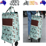 Darrahopens Home & Garden > Travel > Duffel Bags Shopping Trolley Cart Bag Foldable Wheels Carts Bags Market Luggage Basket sky blue cat