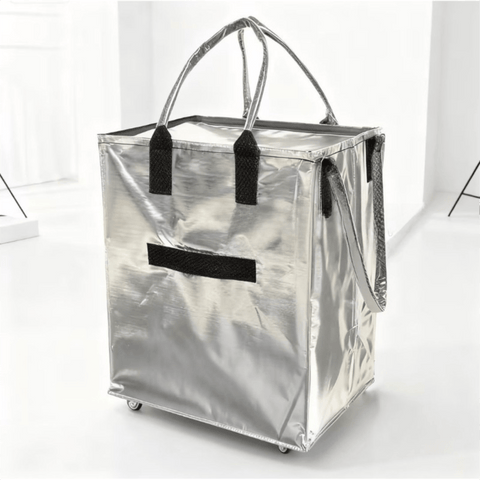 Darrahopens Home & Garden > Travel > Duffel Bags Sliver Portable Folding Shopping Trolley Bag(50x40x30CM) - Durable Woven Fabric, Reusable Grocery Bag with Wheels for Effortless Travel